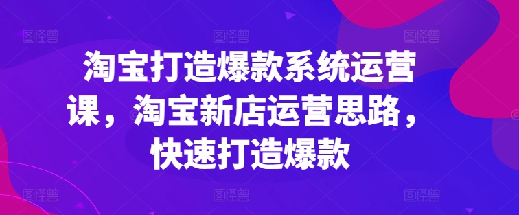 淘宝打造爆款系统运营课，淘宝新店运营思路，快速打造爆款插图